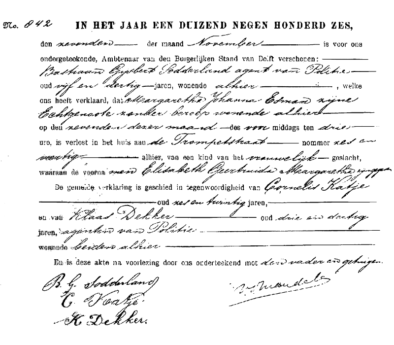 1906 Geb reg 842 Delft Elisabeth GM Sodderland